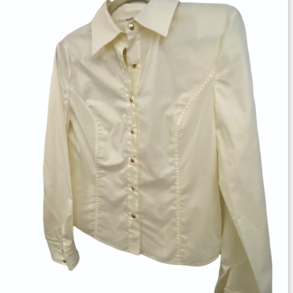 St. John Pale Yellow 100% Cotton Button Down Gold Buttons Size 6